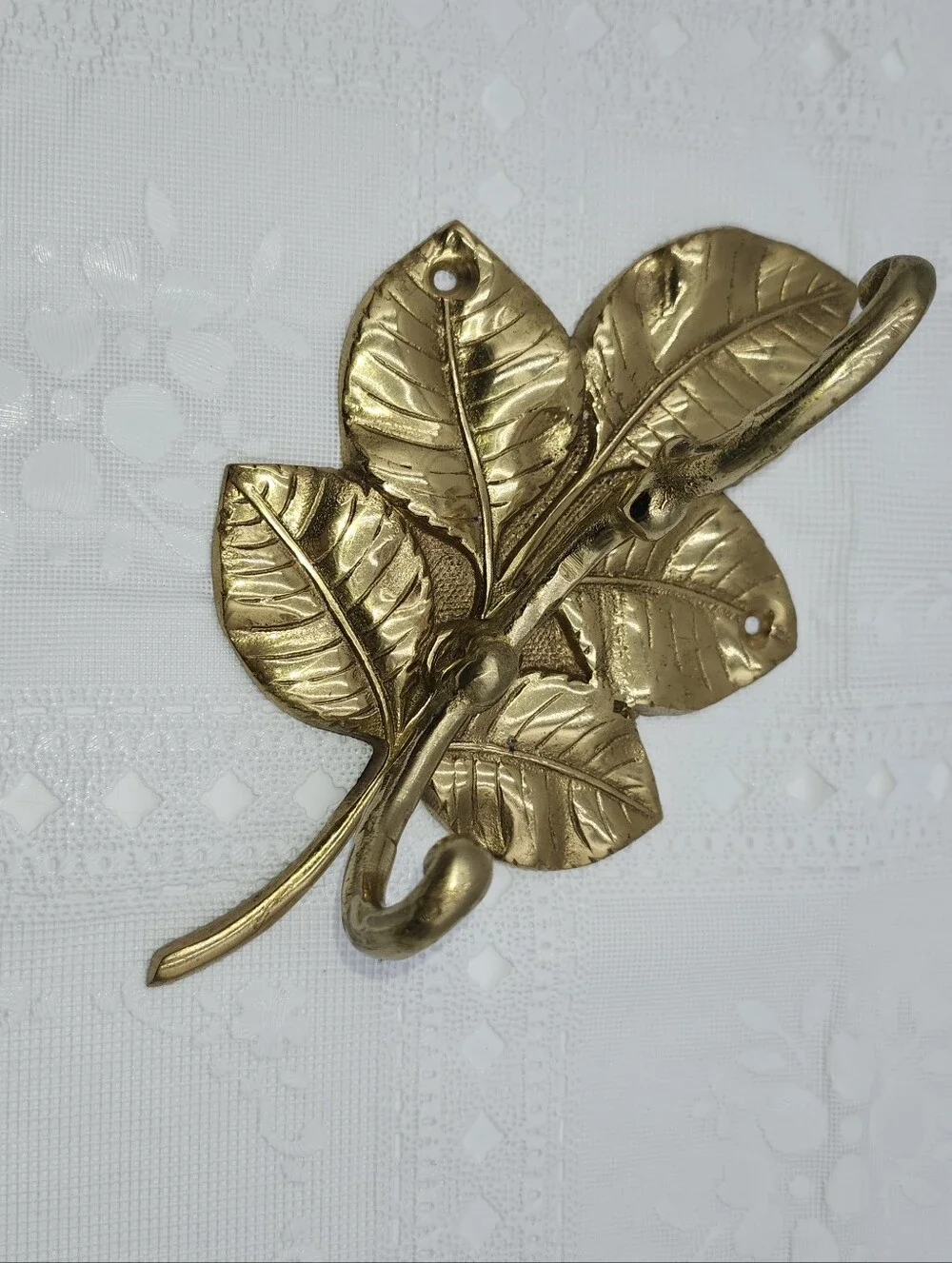 Large Vintage Brass Leaf Wall Coat Hook Gold Leaf